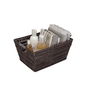 Simplify 3 Pack Set Woven Baskets with Handles, for Storage, Blankets, Toys, Books, Ideal for Home, Office, Dorm, Playroom, Closet, in Chocolate 3 Piece Rattan Tote