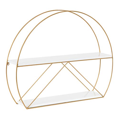 Kate and Laurel Delmar Modern Wall Shelf, 26 x 21, White and Gold, Glamorous Geometric Wall Decor