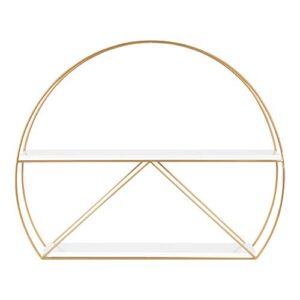 Kate and Laurel Delmar Modern Wall Shelf, 26 x 21, White and Gold, Glamorous Geometric Wall Decor