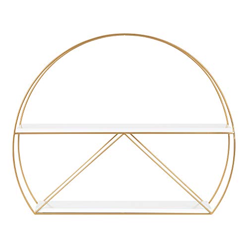 Kate and Laurel Delmar Modern Wall Shelf, 26 x 21, White and Gold, Glamorous Geometric Wall Decor