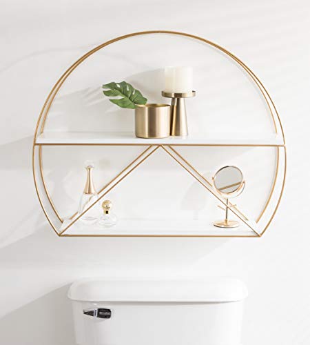 Kate and Laurel Delmar Modern Wall Shelf, 26 x 21, White and Gold, Glamorous Geometric Wall Decor