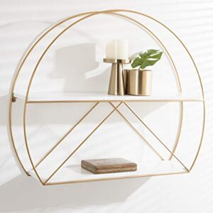 Kate and Laurel Delmar Modern Wall Shelf, 26 x 21, White and Gold, Glamorous Geometric Wall Decor