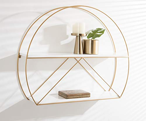 Kate and Laurel Delmar Modern Wall Shelf, 26 x 21, White and Gold, Glamorous Geometric Wall Decor