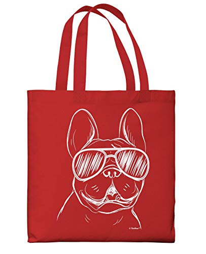 Travel Accessories French Bulldog Wearing Sunglasses Red Canvas Tote Bag