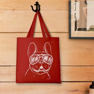 Travel Accessories French Bulldog Wearing Sunglasses Red Canvas Tote Bag