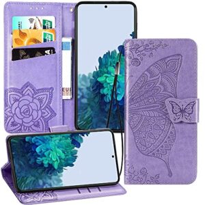 emaxeler xiaomi redmi note 9 case slim shockproof magnetic closure retro pu leather folio flip wallet cover case with stand card slot for xiaomi redmi note 9 flower butterfly light purple sd