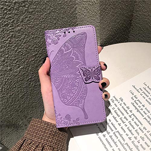 EMAXELER Xiaomi Redmi Note 9 Case Slim Shockproof Magnetic Closure Retro PU Leather Folio Flip Wallet Cover Case with Stand Card Slot for Xiaomi Redmi Note 9 Flower Butterfly Light Purple SD