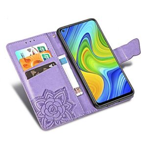 EMAXELER Xiaomi Redmi Note 9 Case Slim Shockproof Magnetic Closure Retro PU Leather Folio Flip Wallet Cover Case with Stand Card Slot for Xiaomi Redmi Note 9 Flower Butterfly Light Purple SD