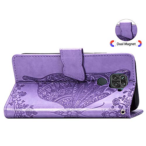 EMAXELER Xiaomi Redmi Note 9 Case Slim Shockproof Magnetic Closure Retro PU Leather Folio Flip Wallet Cover Case with Stand Card Slot for Xiaomi Redmi Note 9 Flower Butterfly Light Purple SD