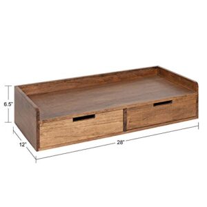 Kate and Laurel Kitt Modern Floating Shelf with Drawers, 28 x 12 x 6.5 inches, Rustic Brown, Chic Floating Storage Console Table or Desk for Wall