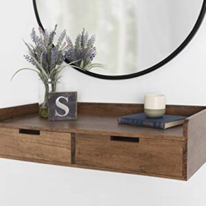 Kate and Laurel Kitt Modern Floating Shelf with Drawers, 28 x 12 x 6.5 inches, Rustic Brown, Chic Floating Storage Console Table or Desk for Wall