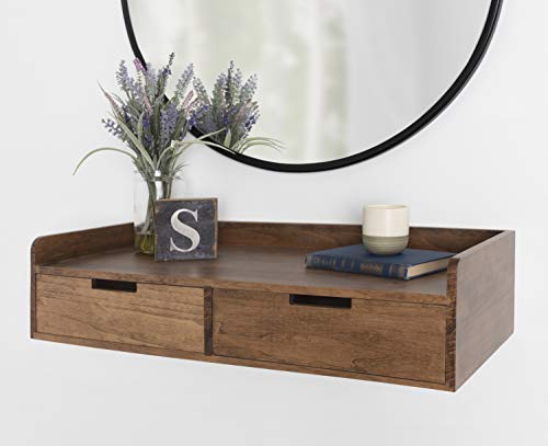 Kate and Laurel Kitt Modern Floating Shelf with Drawers, 28 x 12 x 6.5 inches, Rustic Brown, Chic Floating Storage Console Table or Desk for Wall