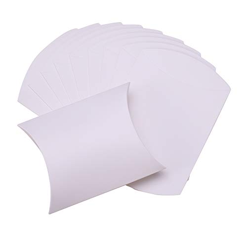 Airssory 50 Pcs 6.5x5.1x1.7 Inches Blank White Paper Pillow Candy Gift Boxes for Wedding Favors Baby Shower Birthday Party Supplies