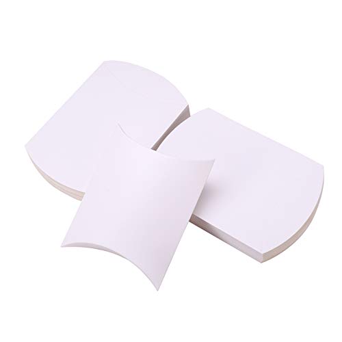 Airssory 50 Pcs 6.5x5.1x1.7 Inches Blank White Paper Pillow Candy Gift Boxes for Wedding Favors Baby Shower Birthday Party Supplies