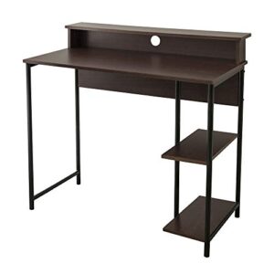 teamson home nathan 35" modern wood home office study computer desk with shelves for small spaces, brown