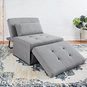 FIRST HILL FHW Folding Ottoman Sleeper Leisure Bed, 4 in 1 Multi-Function Adjustable Ottoman Bench Guest Sofa Chair Sofa Bed, Upscale Grey