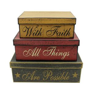 cvhomedeco. primitives vintage rectangular cardboard nesting boxes with faith all things are possible for photos memories keepsakes and home decor, large 12 x 8 x 4 inch. set of 3.
