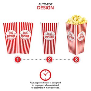 [50 Pack] Movie Theater Popcorn Boxes Disposable Red & White Striped - 46 oz Capacity - Vintage Snack Box Concession and Carnival Party Supplies, Individual Popcorn Bucket Containers