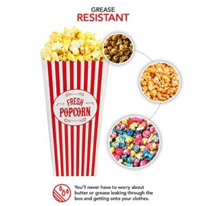 [50 Pack] Movie Theater Popcorn Boxes Disposable Red & White Striped - 46 oz Capacity - Vintage Snack Box Concession and Carnival Party Supplies, Individual Popcorn Bucket Containers