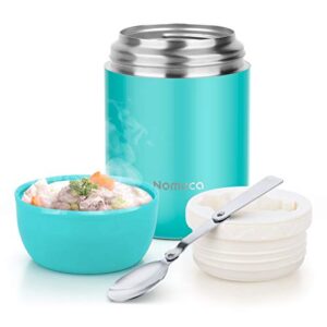 nomeca hot containers for kids lunch box - wide mouth keep food drinks hot warm cold box, 16oz thermal soup bowl with spoon stainless steel vacuum food flask for school office outdoor, teal