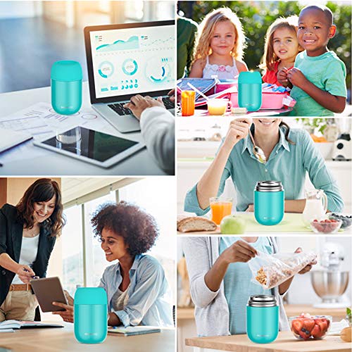 Nomeca Hot Containers for Kids Lunch Box - Wide Mouth Keep Food Drinks Hot Warm Cold Box, 16Oz Thermal Soup Bowl With Spoon Stainless Steel Vacuum Food Flask for School Office Outdoor, Teal