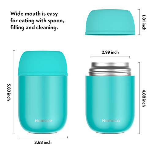 Nomeca Hot Containers for Kids Lunch Box - Wide Mouth Keep Food Drinks Hot Warm Cold Box, 16Oz Thermal Soup Bowl With Spoon Stainless Steel Vacuum Food Flask for School Office Outdoor, Teal