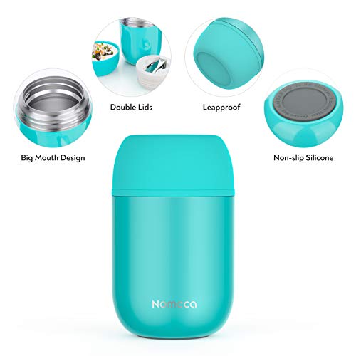 Nomeca Hot Containers for Kids Lunch Box - Wide Mouth Keep Food Drinks Hot Warm Cold Box, 16Oz Thermal Soup Bowl With Spoon Stainless Steel Vacuum Food Flask for School Office Outdoor, Teal