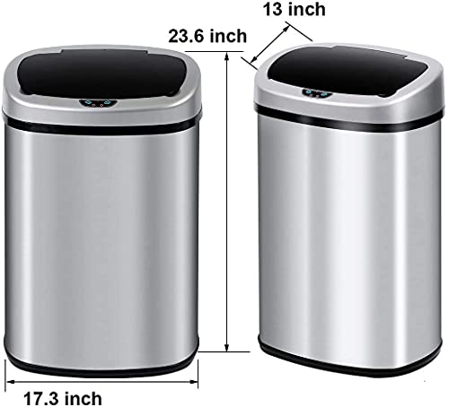 13 Gallon Kitchen Trash Can Automatic Stainless Steel Garbage Can Touch Free Trash Can with Lid Motion Sensor Waste Bin for Kitchen Home Office Living Room Bedroom