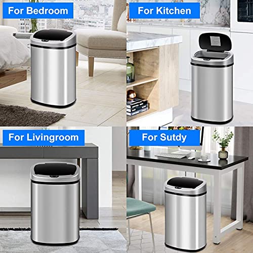 13 Gallon Kitchen Trash Can Automatic Stainless Steel Garbage Can Touch Free Trash Can with Lid Motion Sensor Waste Bin for Kitchen Home Office Living Room Bedroom