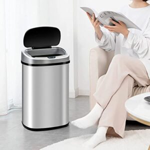 13 Gallon Kitchen Trash Can Automatic Stainless Steel Garbage Can Touch Free Trash Can with Lid Motion Sensor Waste Bin for Kitchen Home Office Living Room Bedroom