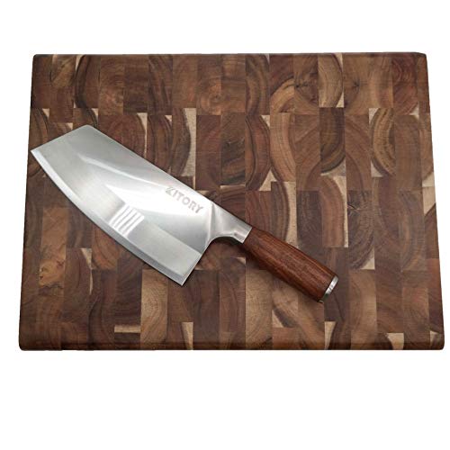 Kitory 7 Inch Knife High Carbon German Steel Chinese Chef Knife, Vegetable Cleaver Anti-rust Kitchen Knife, Heavy Duty Cutting Boards - Large Size Acacia Wood Board - Ultra Thick Kitchen Cutting Board