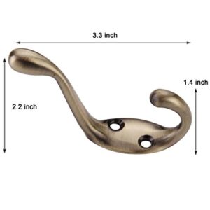 5-Pack Heavy Duty Coat Hooks Hardware Wall Mounted Metal Hanging Hooks Antique Copper Hooks Wall Hooks Double Coat Hanger