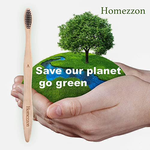 HOMEZZON Bamboo Toothbrushes Soft Bristles Pack of 10 – Eco-Friendly Wooden Toothbrushes - BPA Free Charcoal Toothbrushes Effectively Cleanses Teeth, Ideal for Sensitive Gums