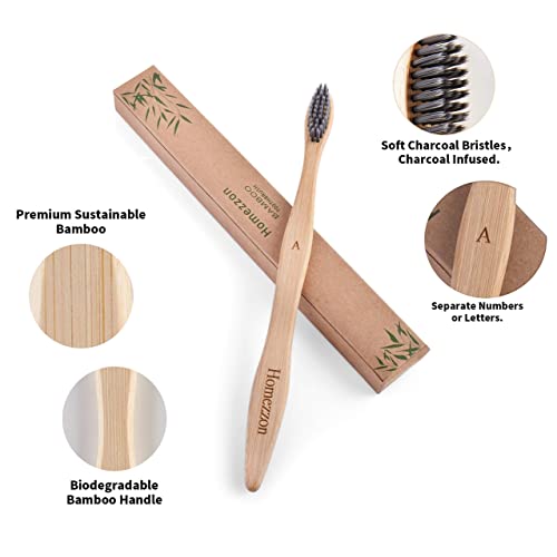 HOMEZZON Bamboo Toothbrushes Soft Bristles Pack of 10 – Eco-Friendly Wooden Toothbrushes - BPA Free Charcoal Toothbrushes Effectively Cleanses Teeth, Ideal for Sensitive Gums