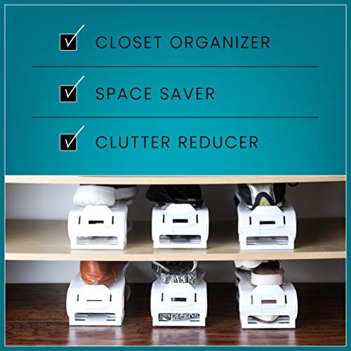 Homeries Shoe Slots Organizer – Space Saving Adjustable Shoes Organizer Rack for Closet – Easy Shoe Stacker for Sneakers, Low Heels, High Heels, Sandals, Kids Shoes (Bright White, 18)