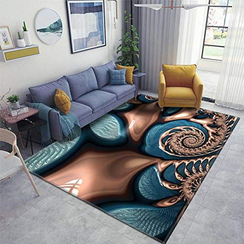 Violetatelier Home Area Rug, Teal and Chocolate Swirl Blue Brown Fractal Spirals Rugs for Living Room Bedroom Dining Room Playroom Sofa Indoor, 63x94 Inch