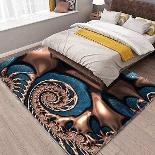 Violetatelier Home Area Rug, Teal and Chocolate Swirl Blue Brown Fractal Spirals Rugs for Living Room Bedroom Dining Room Playroom Sofa Indoor, 63x94 Inch