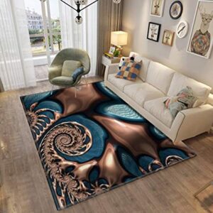 Violetatelier Home Area Rug, Teal and Chocolate Swirl Blue Brown Fractal Spirals Rugs for Living Room Bedroom Dining Room Playroom Sofa Indoor, 63x94 Inch