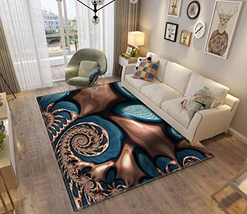 Violetatelier Home Area Rug, Teal and Chocolate Swirl Blue Brown Fractal Spirals Rugs for Living Room Bedroom Dining Room Playroom Sofa Indoor, 63x94 Inch