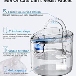 Cat Water Fountain Animal Water Dispenser 61OZ/1.8L Automatic Pet Drinking Fountain with 3 Filter Replacement 1 Pump 1 Cleaning Brush kit 1 Silicone Food Mat 1 Adapter for Cats Kitty Indoor