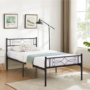 VECELO Twin Size Bed Frame Metal Platform/Mattress Foundation with headboard Footboard/Steel Slat Support/No Box Spring Needed/Easy Assembly