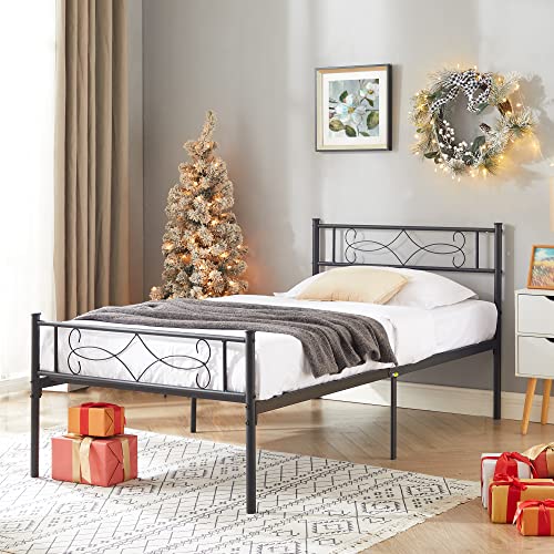 VECELO Twin Size Bed Frame Metal Platform/Mattress Foundation with headboard Footboard/Steel Slat Support/No Box Spring Needed/Easy Assembly