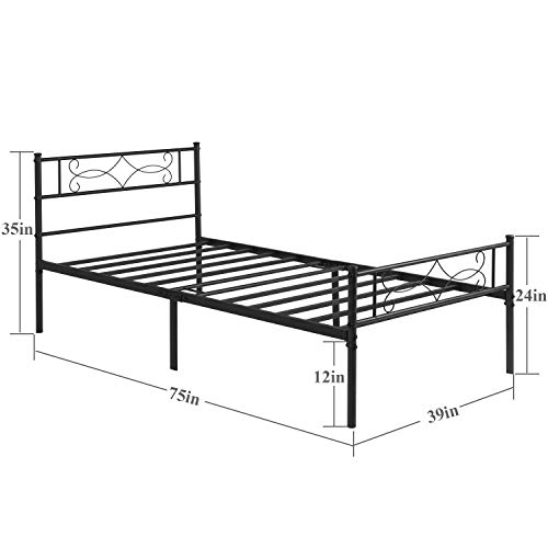 VECELO Twin Size Bed Frame Metal Platform/Mattress Foundation with headboard Footboard/Steel Slat Support/No Box Spring Needed/Easy Assembly