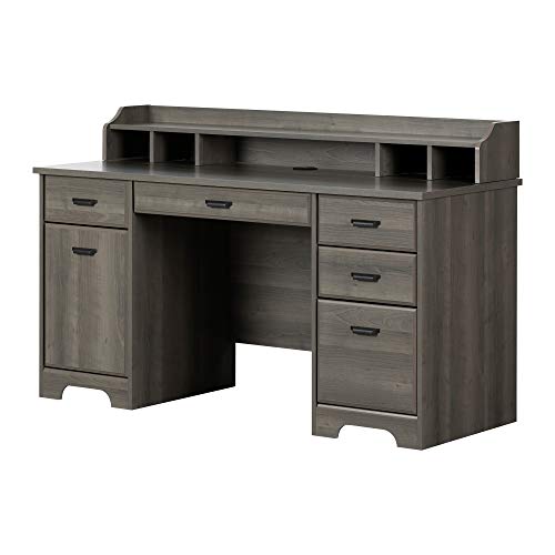 South Shore Versa Computer Office Desk with Power Bar, Gray Maple