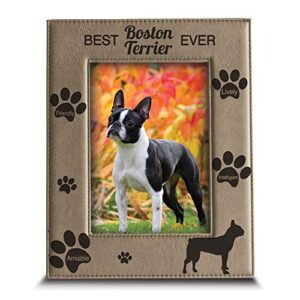 BELLA BUSTA - Best Boston Terrier Ever-Dog photo frame-Dog Lover-Engraved Leather Picture Frame (5 x 7 Vertical)