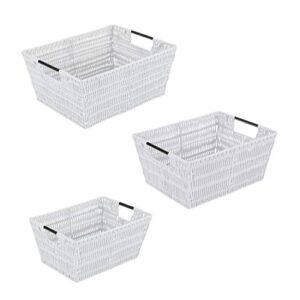 simplify 3 pack set woven baskets with handles, for storage, blankets, toys, books, ideal for home, office, dorm, playroom, closet, in white 3 piece rattan tote