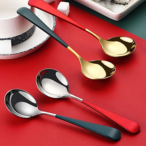 Soup Spoons Stainless Steel, 18/10 Round Head Soup Spoons, Modern Thick Short handle 304 Stainless Steel Korean Spoon, Dinner Metal Spoons for Soup, Grain,Dessert,Milk,Tea,Coffee, 6.3 Inch, Set of 5