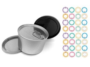 yeepon 20sets cali press in self-seal tin can with lid - tuna can hoop ring - no tools needed + 32pieces can labels【200ml/7g] (20sets)