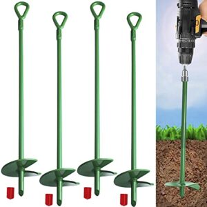 cyleodo 18" long green ground anchor kit(4 pcs/set), 3" wide helix,heavy duty anchor hook with solid steel shaft，best choice for swing sets, securing animals,camping tent, canopies, car ports, sheds …