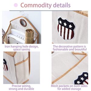Household Wall-Hanging Storage Bags with Hook Pockets Cotton Linen Storage Basket Family Organizer Box Containers (Beige)